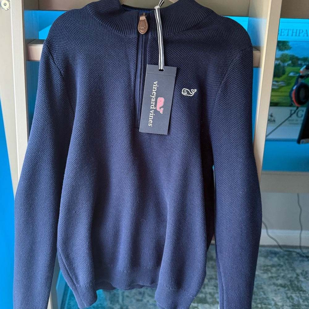 Vineyard Vines Kids Classic Mock Neck Navy Blue Sweater